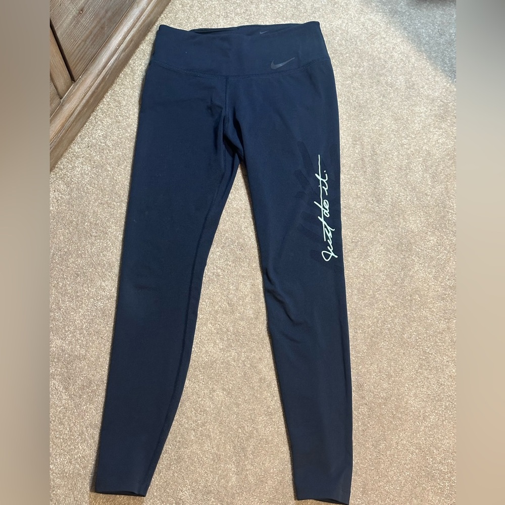 Women’s NIKE Navy Blue Just Do It Logo Leggings Dri-Fit size Small